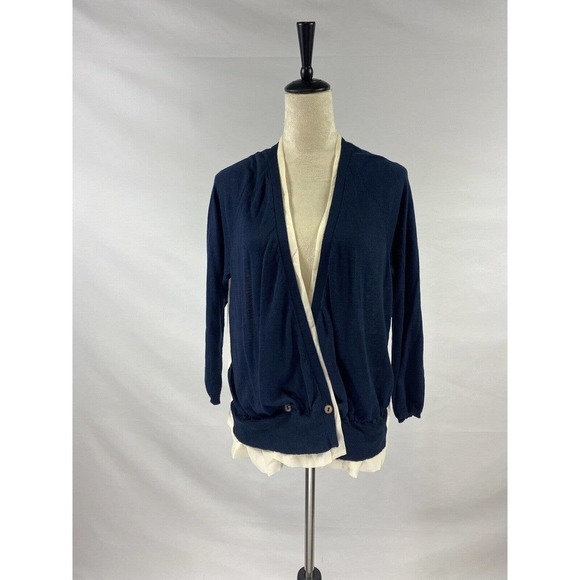 Cremieux Cardigan Navy Cream Large Mixed Media NWT - Picture 1 of 14